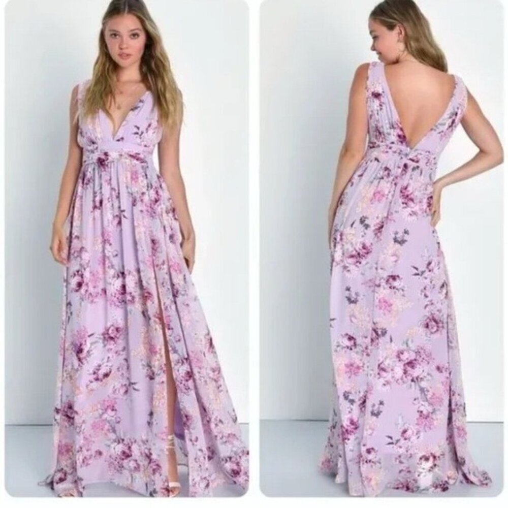 Lulus garden meandering Floral Lavender Maxi Dress sleeveless comfortable size M